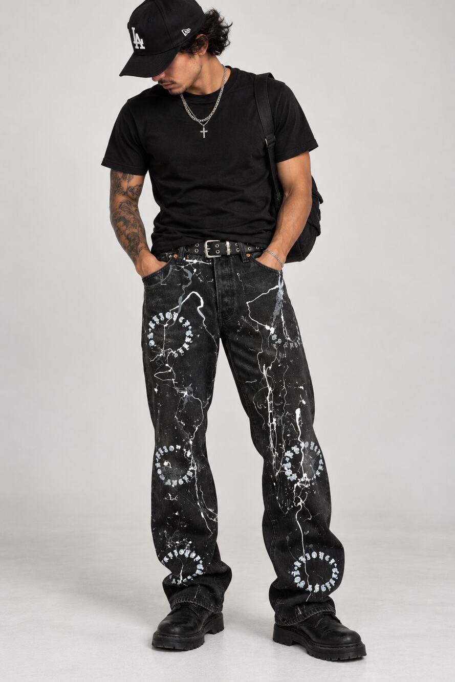 Levi’s Custom Black Jeans Gothic Painted Splatter Opium Punk Grunge 30x31